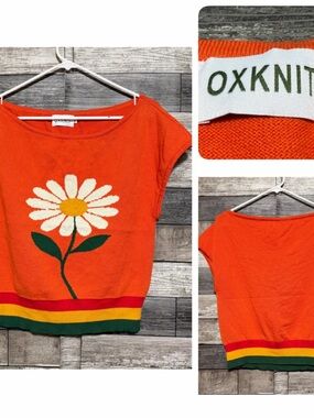 OXKNIT Flower Sweater Women’s M Orange Pullover